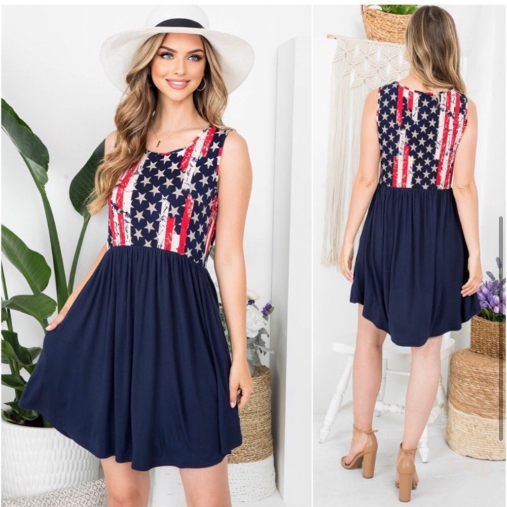 LAST ONE: American flag Stars & Stripes women’s cute summer patriot pocket dress - Picture 3 of 4